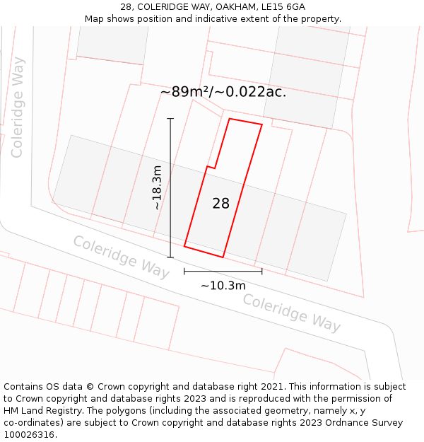 28, COLERIDGE WAY, OAKHAM, LE15 6GA: Plot and title map