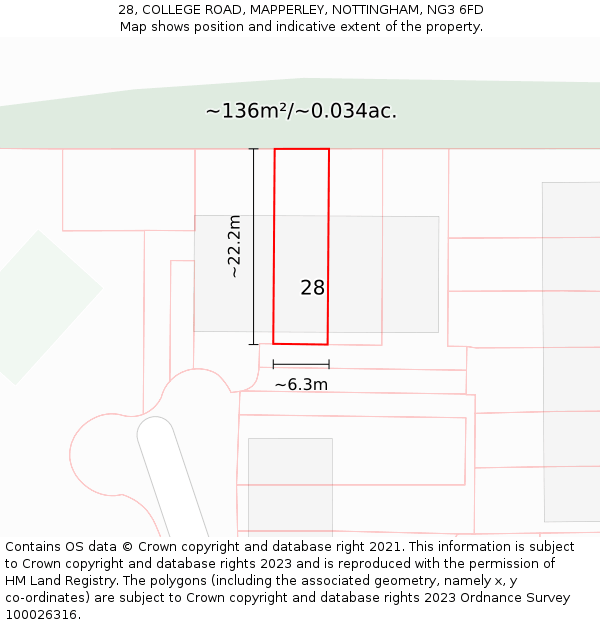 28, COLLEGE ROAD, MAPPERLEY, NOTTINGHAM, NG3 6FD: Plot and title map