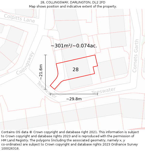 28, COLLINGSWAY, DARLINGTON, DL2 2FD: Plot and title map