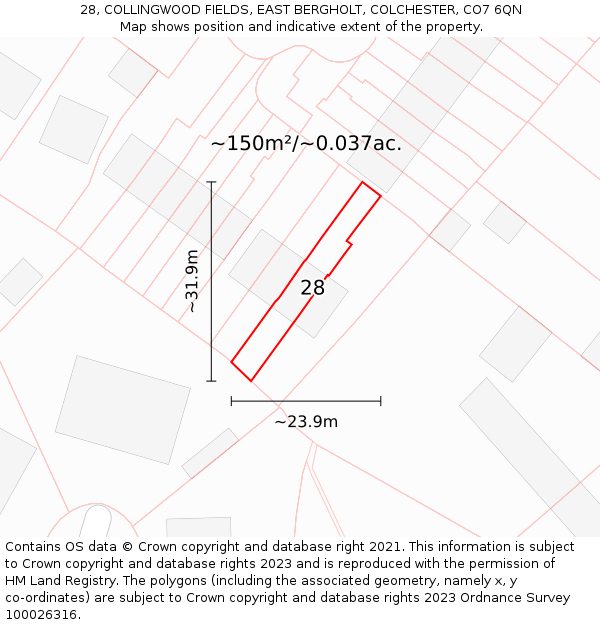28, COLLINGWOOD FIELDS, EAST BERGHOLT, COLCHESTER, CO7 6QN: Plot and title map