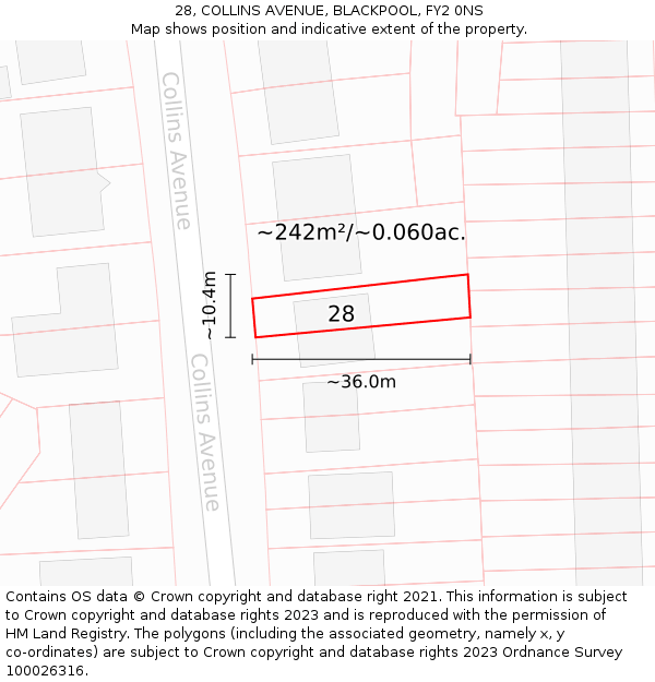 28, COLLINS AVENUE, BLACKPOOL, FY2 0NS: Plot and title map