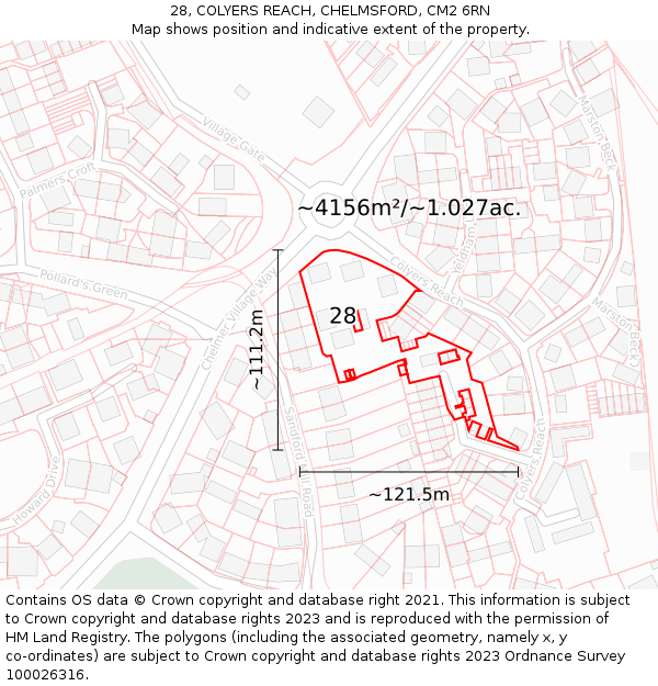 28, COLYERS REACH, CHELMSFORD, CM2 6RN: Plot and title map