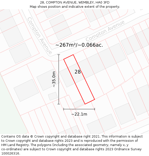 28, COMPTON AVENUE, WEMBLEY, HA0 3FD: Plot and title map