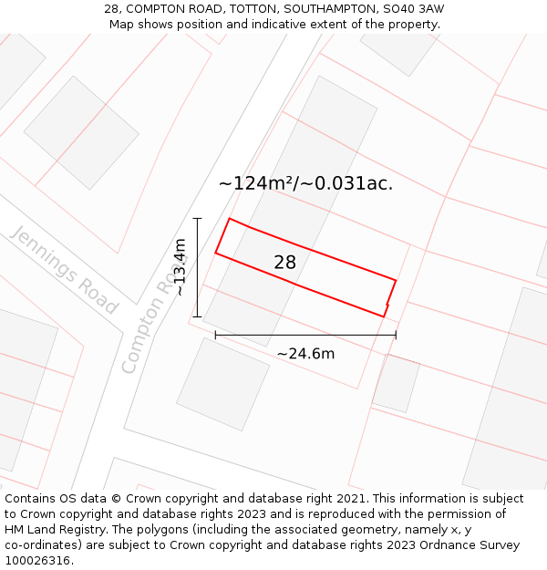 28, COMPTON ROAD, TOTTON, SOUTHAMPTON, SO40 3AW: Plot and title map