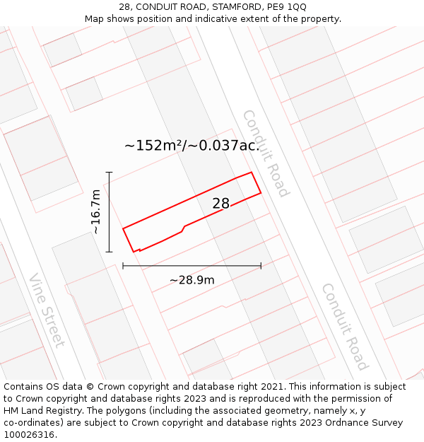 28, CONDUIT ROAD, STAMFORD, PE9 1QQ: Plot and title map