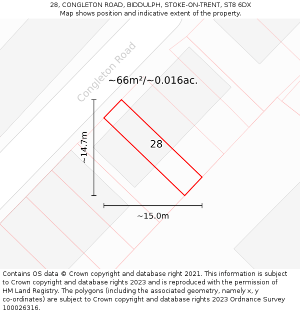 28, CONGLETON ROAD, BIDDULPH, STOKE-ON-TRENT, ST8 6DX: Plot and title map