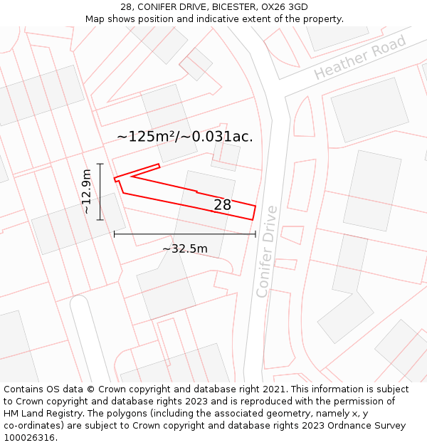 28, CONIFER DRIVE, BICESTER, OX26 3GD: Plot and title map