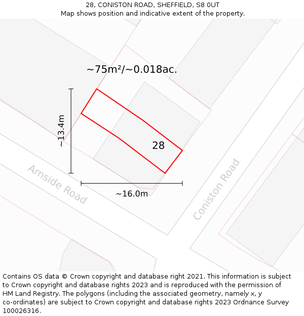 28, CONISTON ROAD, SHEFFIELD, S8 0UT: Plot and title map