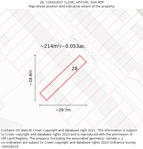 28, CONQUEST CLOSE, HITCHIN, SG4 9DP: Plot and title map