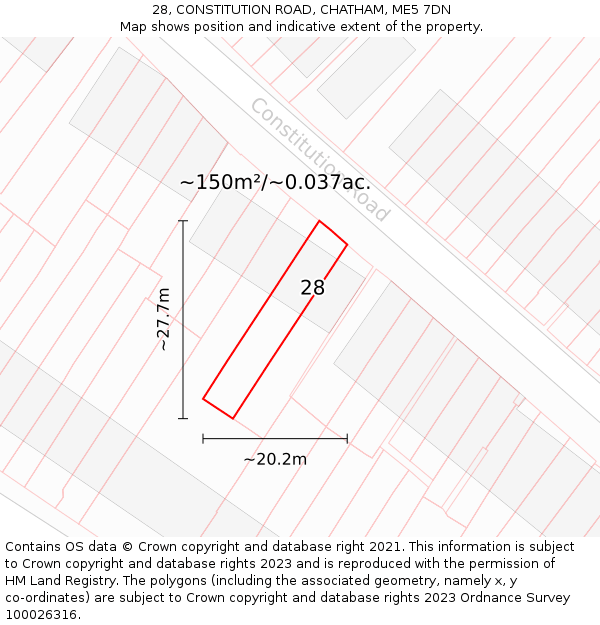28, CONSTITUTION ROAD, CHATHAM, ME5 7DN: Plot and title map