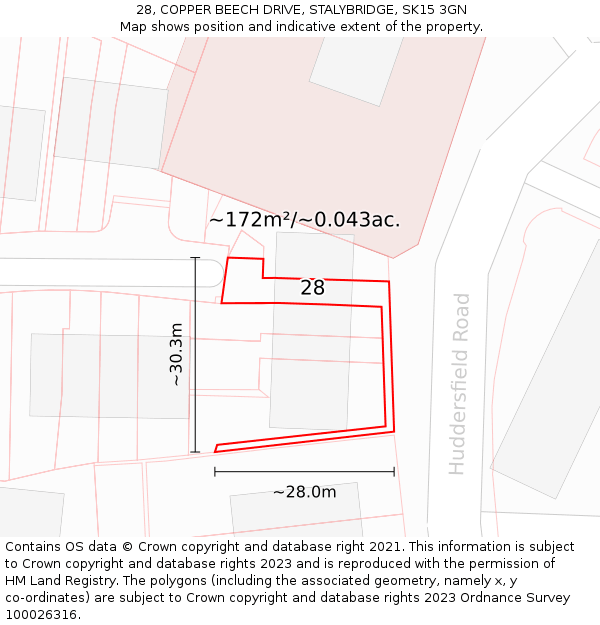 28, COPPER BEECH DRIVE, STALYBRIDGE, SK15 3GN: Plot and title map