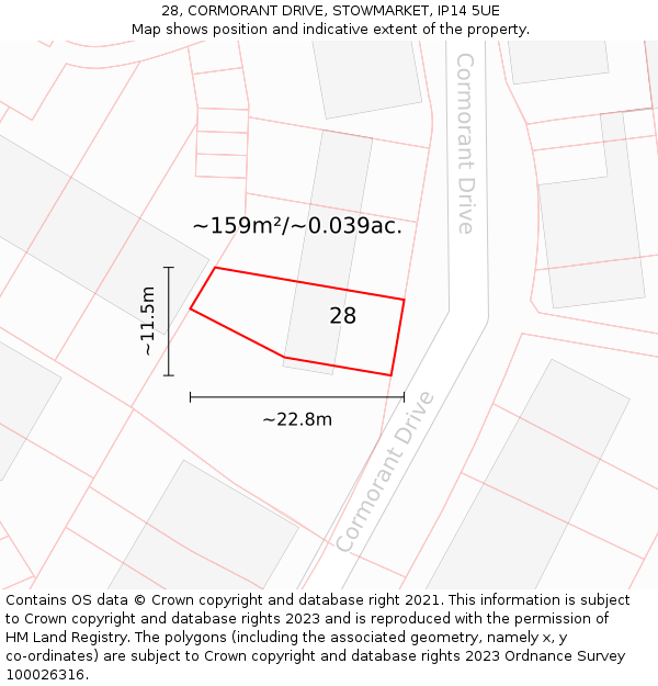 28, CORMORANT DRIVE, STOWMARKET, IP14 5UE: Plot and title map