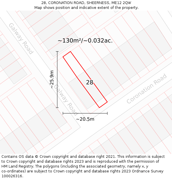 28, CORONATION ROAD, SHEERNESS, ME12 2QW: Plot and title map