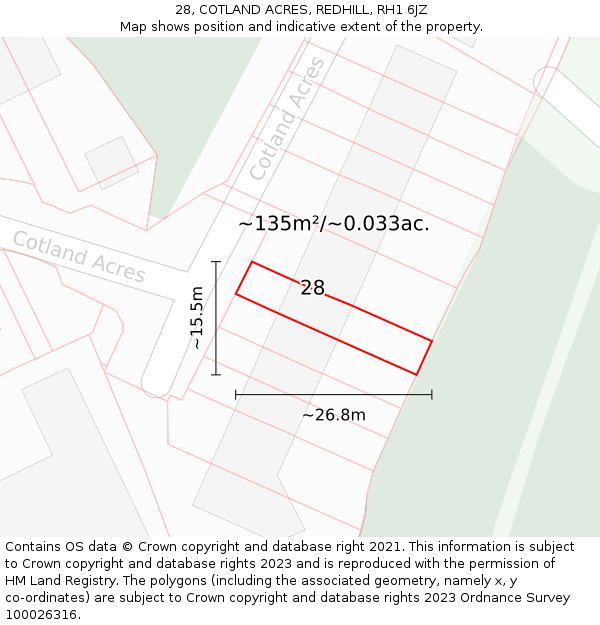 28, COTLAND ACRES, REDHILL, RH1 6JZ: Plot and title map