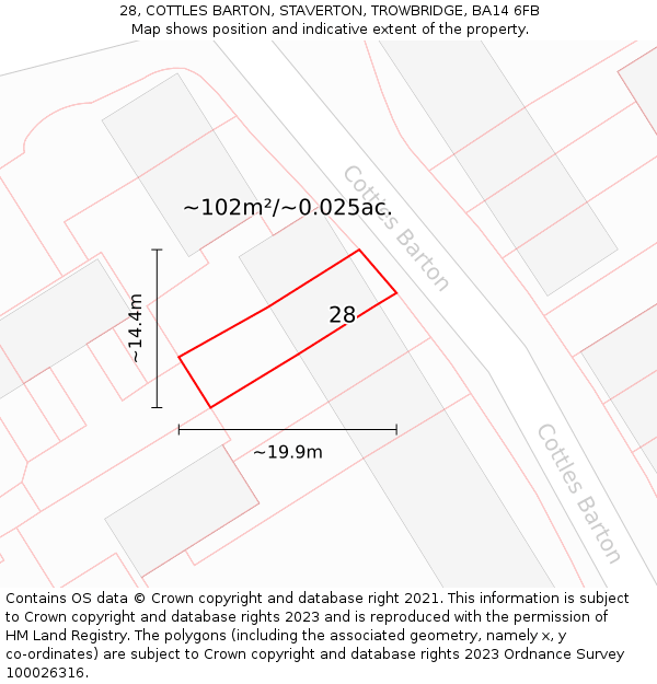 28, COTTLES BARTON, STAVERTON, TROWBRIDGE, BA14 6FB: Plot and title map