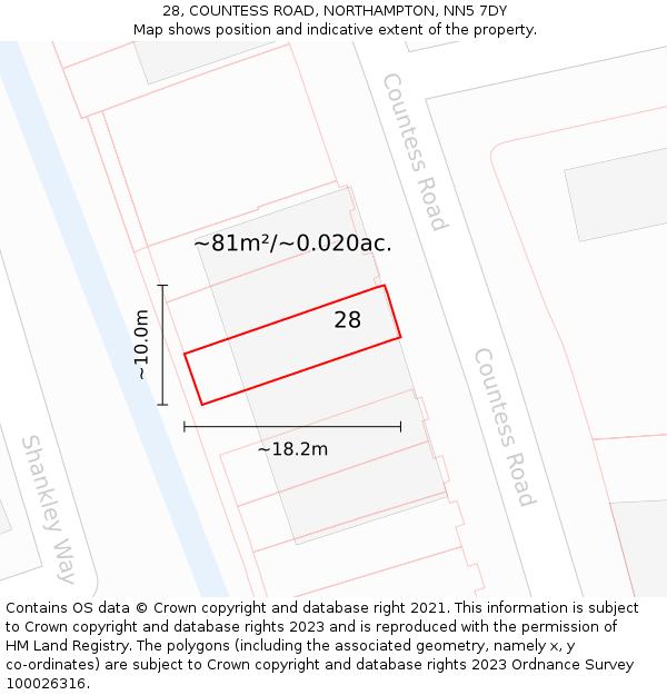 28, COUNTESS ROAD, NORTHAMPTON, NN5 7DY: Plot and title map