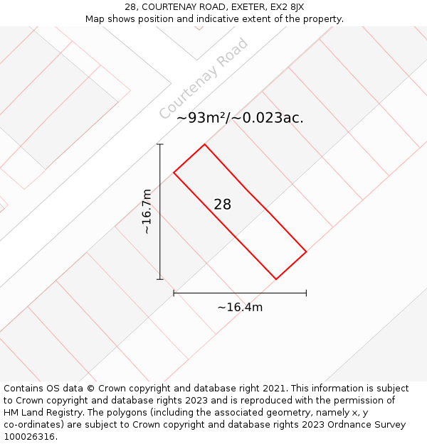 28, COURTENAY ROAD, EXETER, EX2 8JX: Plot and title map