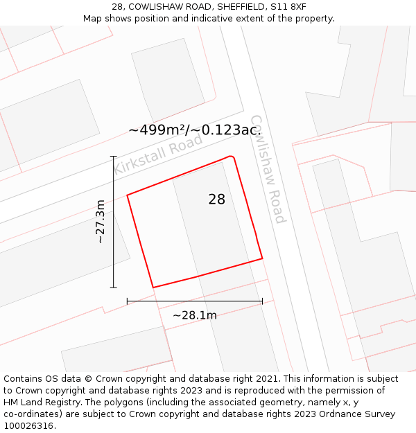 28, COWLISHAW ROAD, SHEFFIELD, S11 8XF: Plot and title map