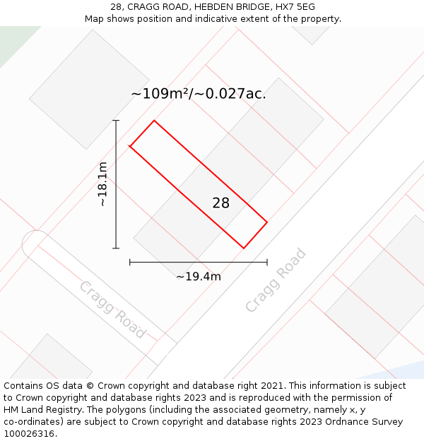 28, CRAGG ROAD, HEBDEN BRIDGE, HX7 5EG: Plot and title map