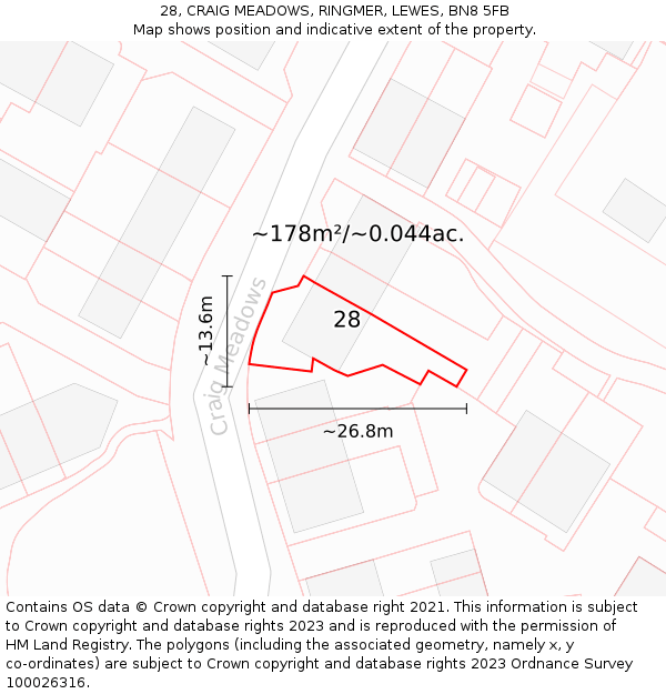 28, CRAIG MEADOWS, RINGMER, LEWES, BN8 5FB: Plot and title map