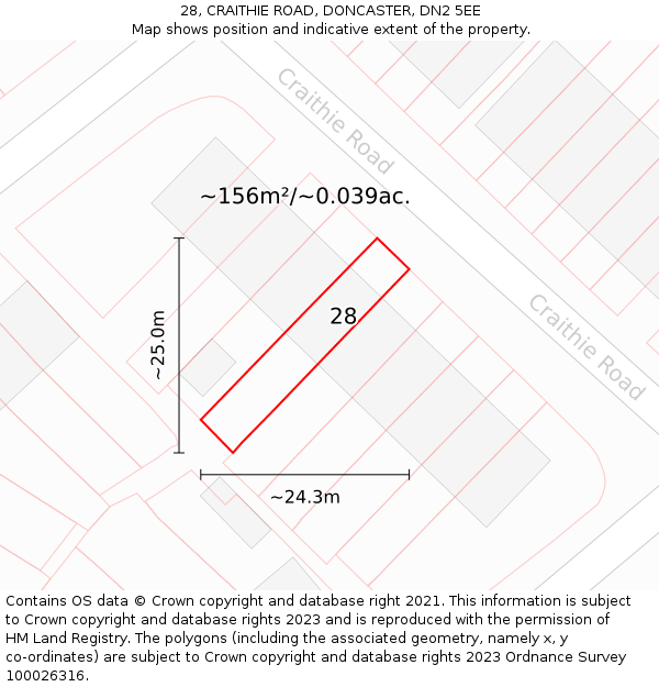 28, CRAITHIE ROAD, DONCASTER, DN2 5EE: Plot and title map