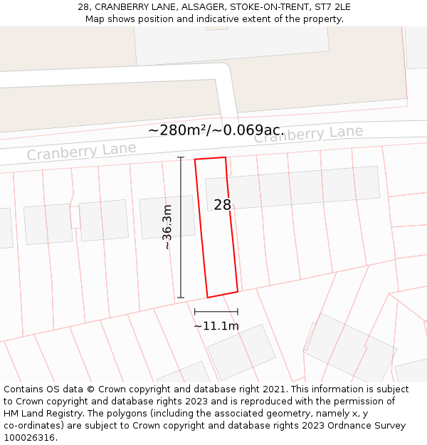 28, CRANBERRY LANE, ALSAGER, STOKE-ON-TRENT, ST7 2LE: Plot and title map