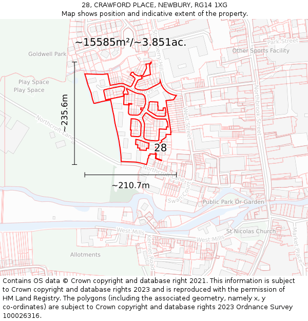 28, CRAWFORD PLACE, NEWBURY, RG14 1XG: Plot and title map