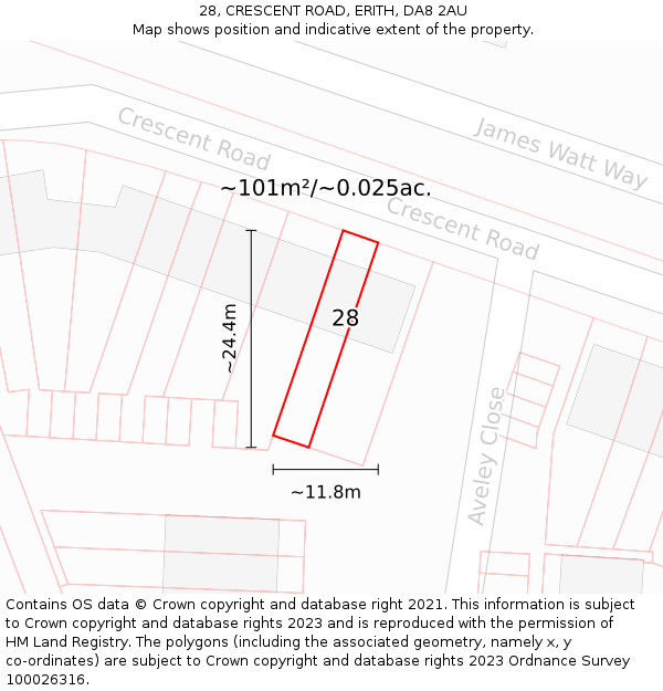 28, CRESCENT ROAD, ERITH, DA8 2AU: Plot and title map