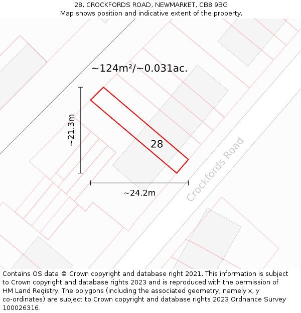 28, CROCKFORDS ROAD, NEWMARKET, CB8 9BG: Plot and title map