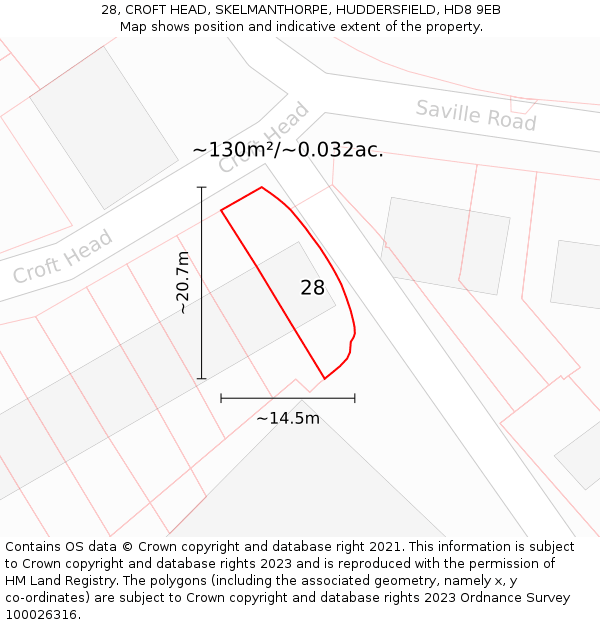 28, CROFT HEAD, SKELMANTHORPE, HUDDERSFIELD, HD8 9EB: Plot and title map