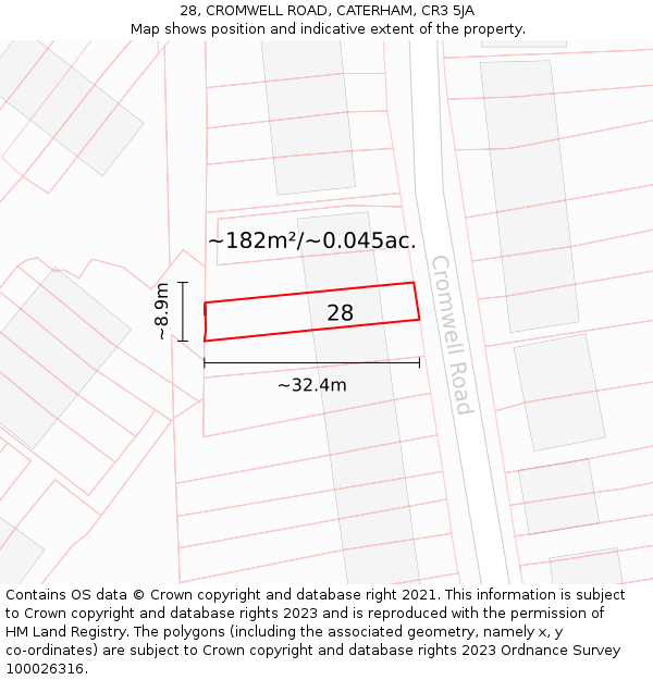 28, CROMWELL ROAD, CATERHAM, CR3 5JA: Plot and title map