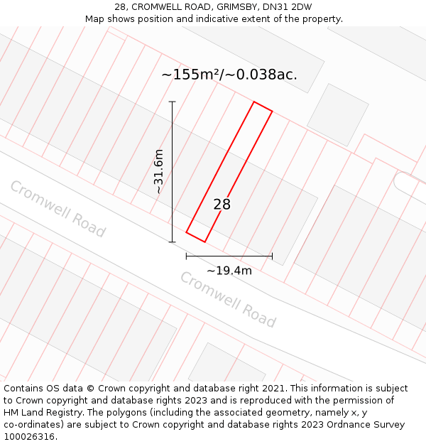 28, CROMWELL ROAD, GRIMSBY, DN31 2DW: Plot and title map