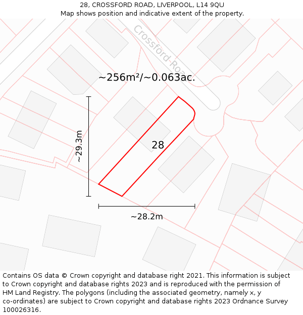 28, CROSSFORD ROAD, LIVERPOOL, L14 9QU: Plot and title map