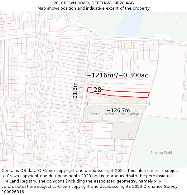 28, CROWN ROAD, DEREHAM, NR20 4AG: Plot and title map