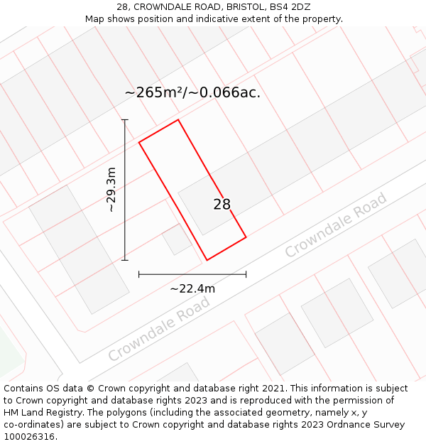28, CROWNDALE ROAD, BRISTOL, BS4 2DZ: Plot and title map