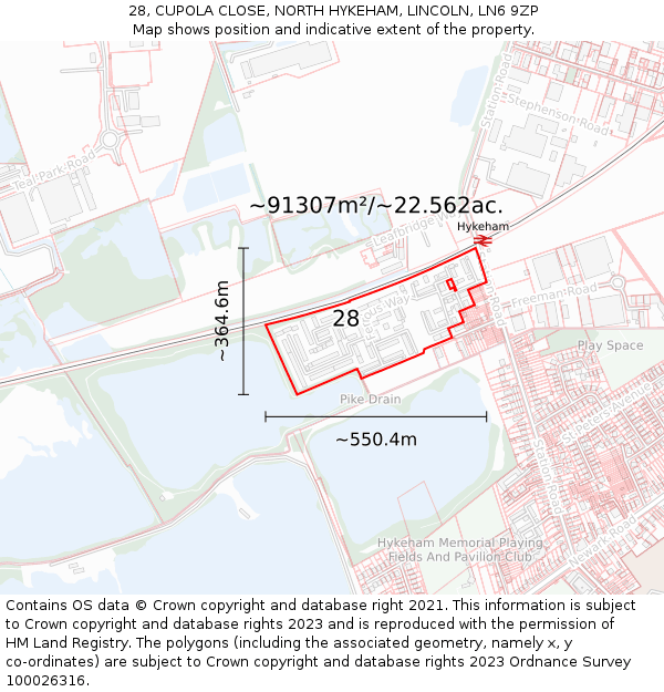 28, CUPOLA CLOSE, NORTH HYKEHAM, LINCOLN, LN6 9ZP: Plot and title map