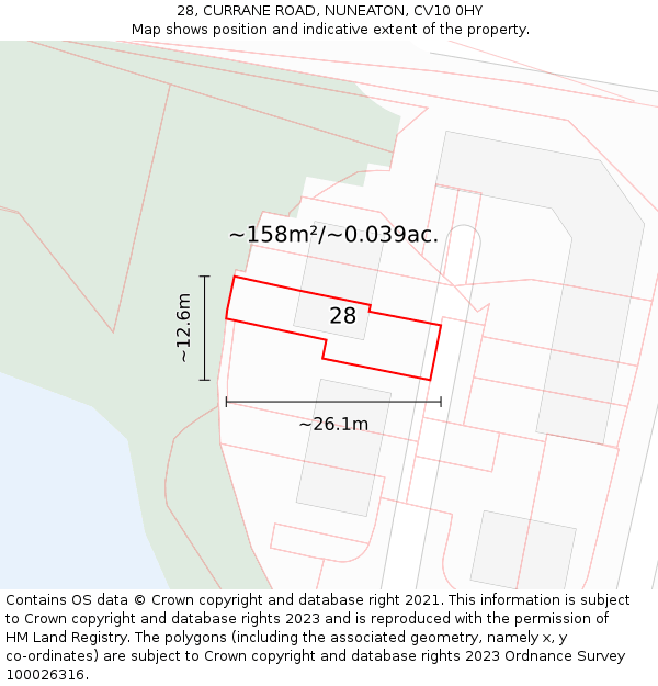 28, CURRANE ROAD, NUNEATON, CV10 0HY: Plot and title map
