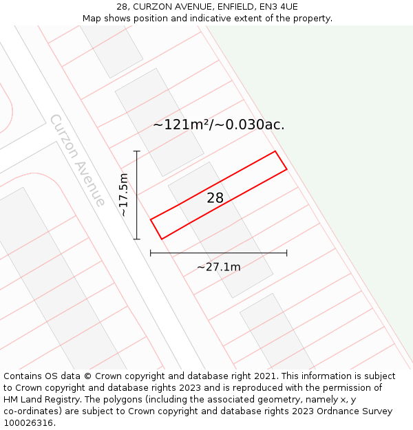 28, CURZON AVENUE, ENFIELD, EN3 4UE: Plot and title map