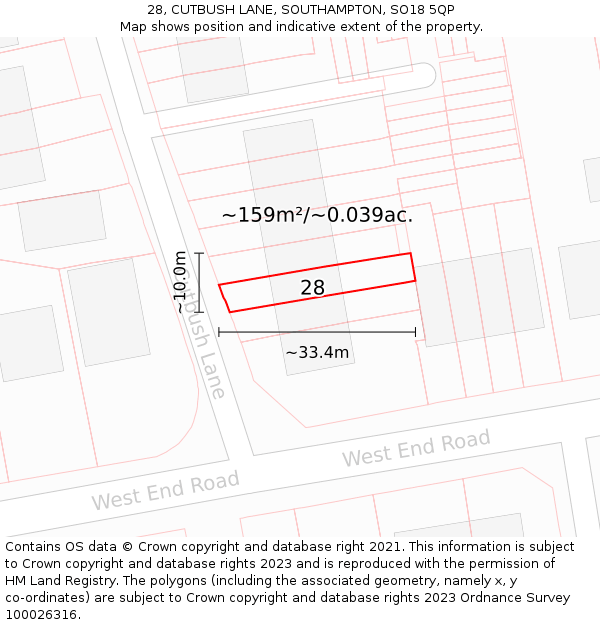 28, CUTBUSH LANE, SOUTHAMPTON, SO18 5QP: Plot and title map