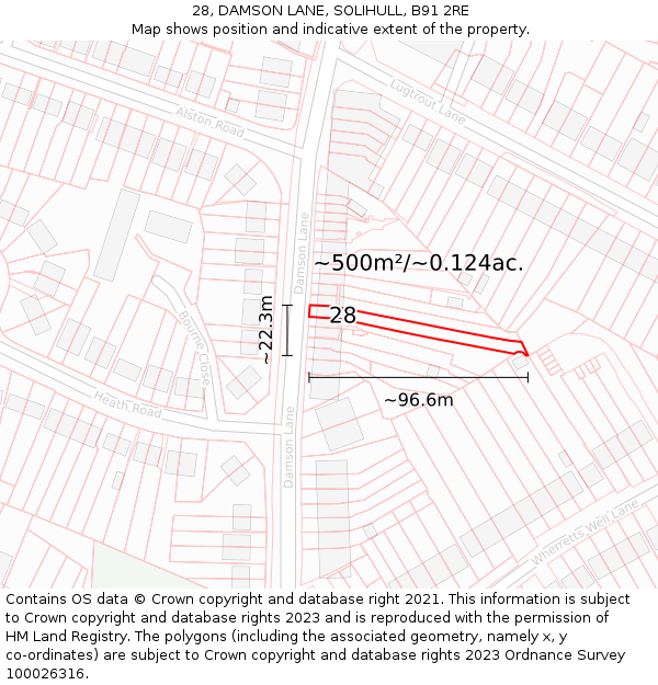 28, DAMSON LANE, SOLIHULL, B91 2RE: Plot and title map