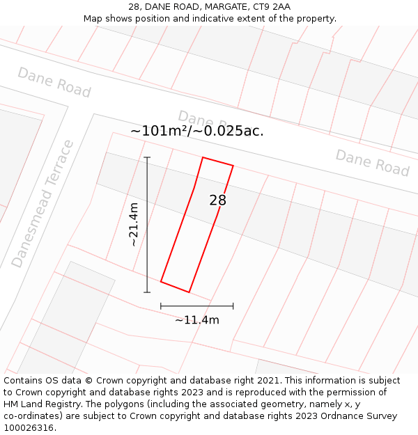 28, DANE ROAD, MARGATE, CT9 2AA: Plot and title map