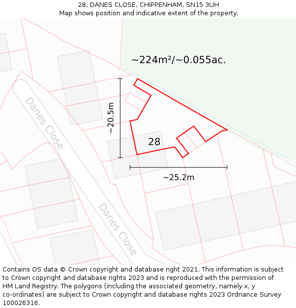 28, DANES CLOSE, CHIPPENHAM, SN15 3UH: Plot and title map