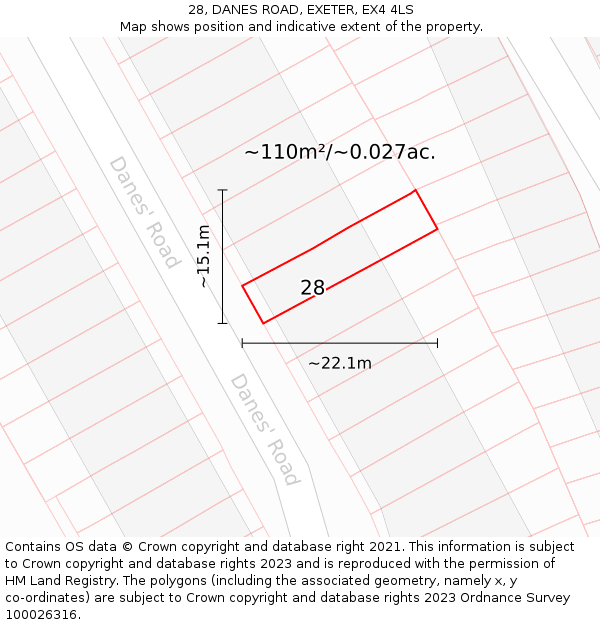 28, DANES ROAD, EXETER, EX4 4LS: Plot and title map