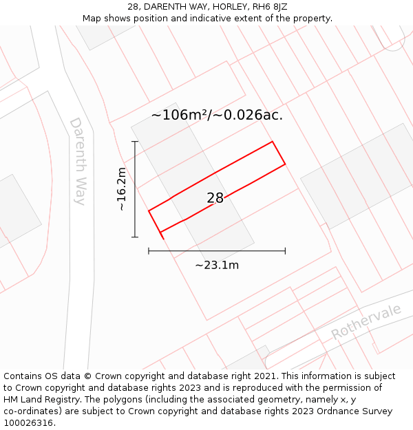 28, DARENTH WAY, HORLEY, RH6 8JZ: Plot and title map