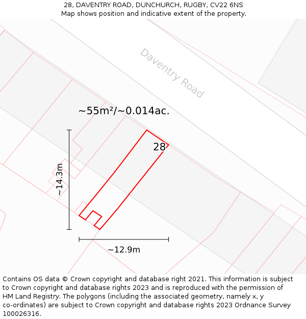 28, DAVENTRY ROAD, DUNCHURCH, RUGBY, CV22 6NS: Plot and title map