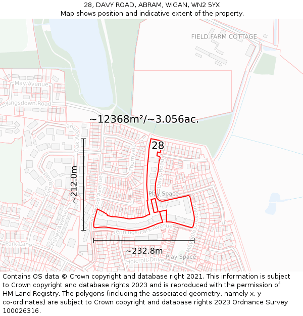 28, DAVY ROAD, ABRAM, WIGAN, WN2 5YX: Plot and title map