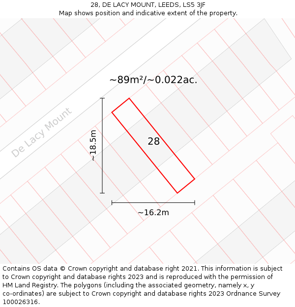 28, DE LACY MOUNT, LEEDS, LS5 3JF: Plot and title map