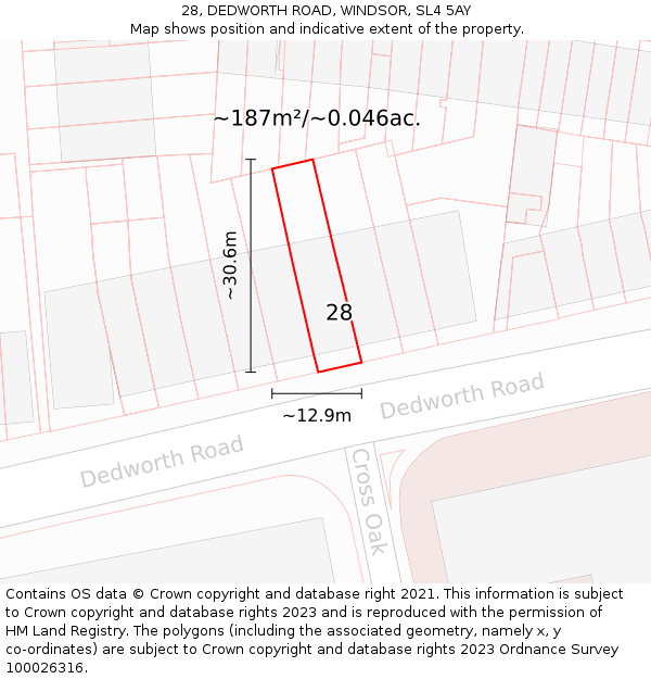 28, DEDWORTH ROAD, WINDSOR, SL4 5AY: Plot and title map