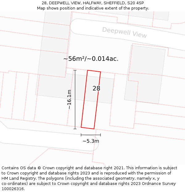 28, DEEPWELL VIEW, HALFWAY, SHEFFIELD, S20 4SP: Plot and title map