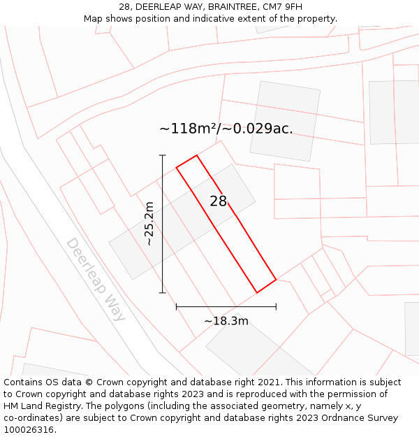 28, DEERLEAP WAY, BRAINTREE, CM7 9FH: Plot and title map